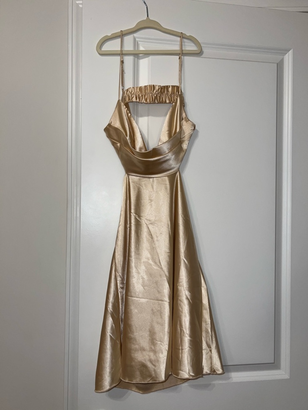 Lucy in the Sky Gold Satin Mini Dress with Cowl Neck